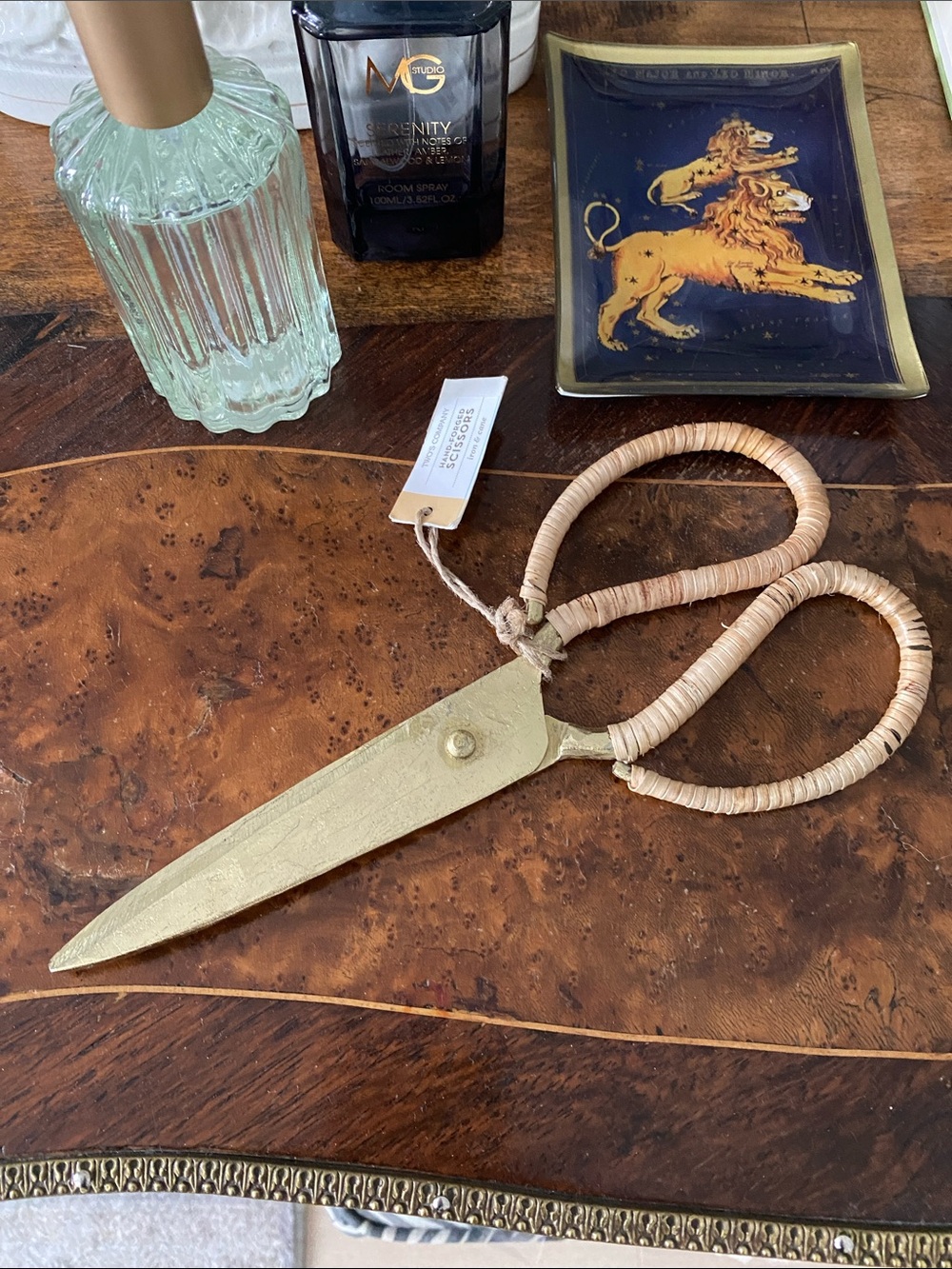 TWO’S COMPANY New  CANE WRAPPED GOLD HAND-FORGED SCISSORS 9"